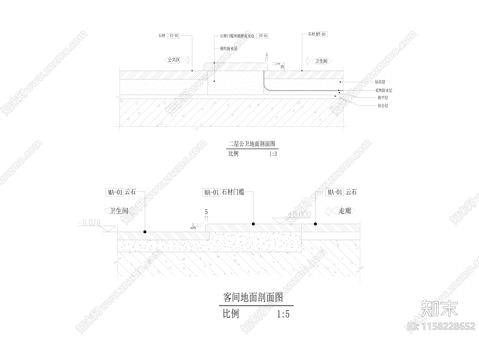 石材与石材接口做法详图cad施工图下载【ID:1158228652】