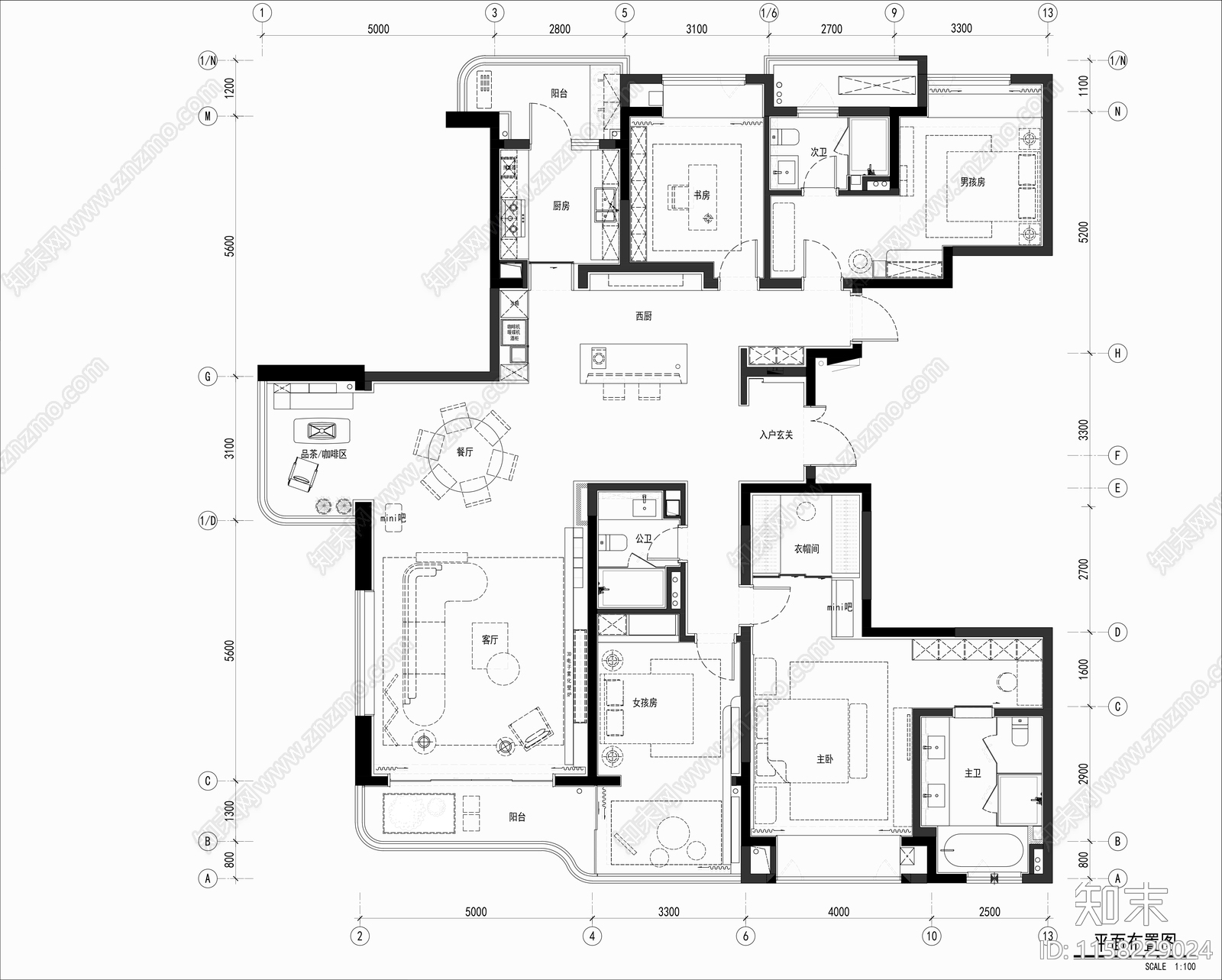 大平层平面系统图平cad施工图下载【ID:1158229024】