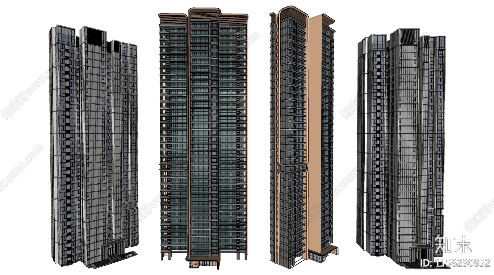 现代高层住宅建筑SU模型下载【ID:1158230852】