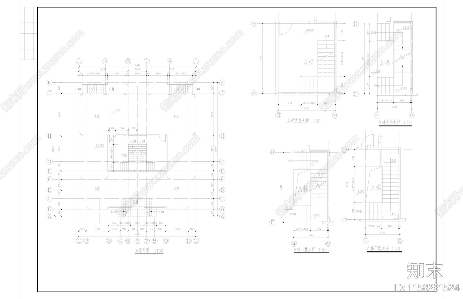 两套仿古别墅建筑cad施工图下载【ID:1158231524】