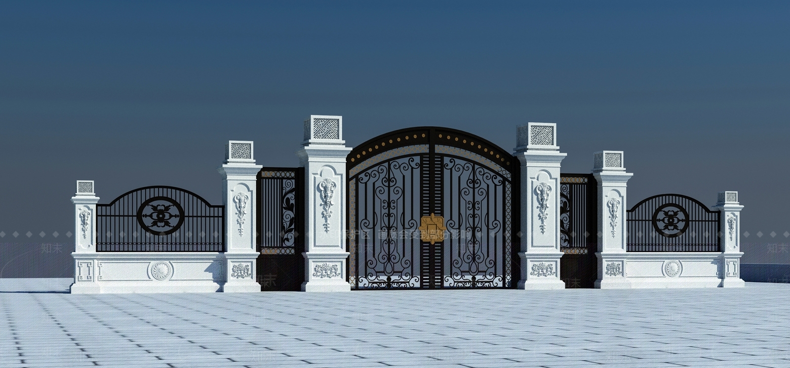 欧式古典别墅大门3D模型下载【ID:1158232307】