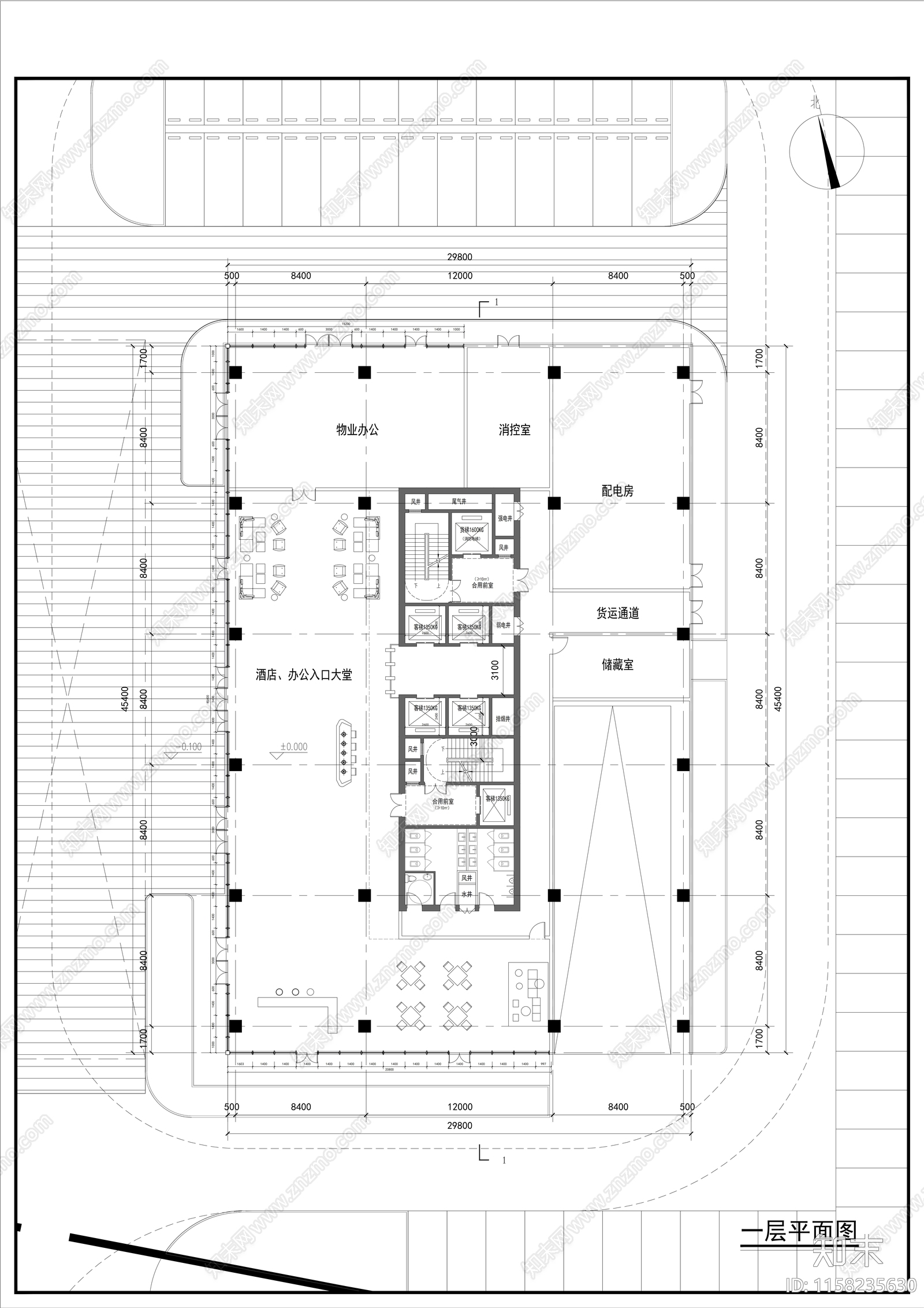 高层办公建筑cad施工图下载【ID:1158235630】