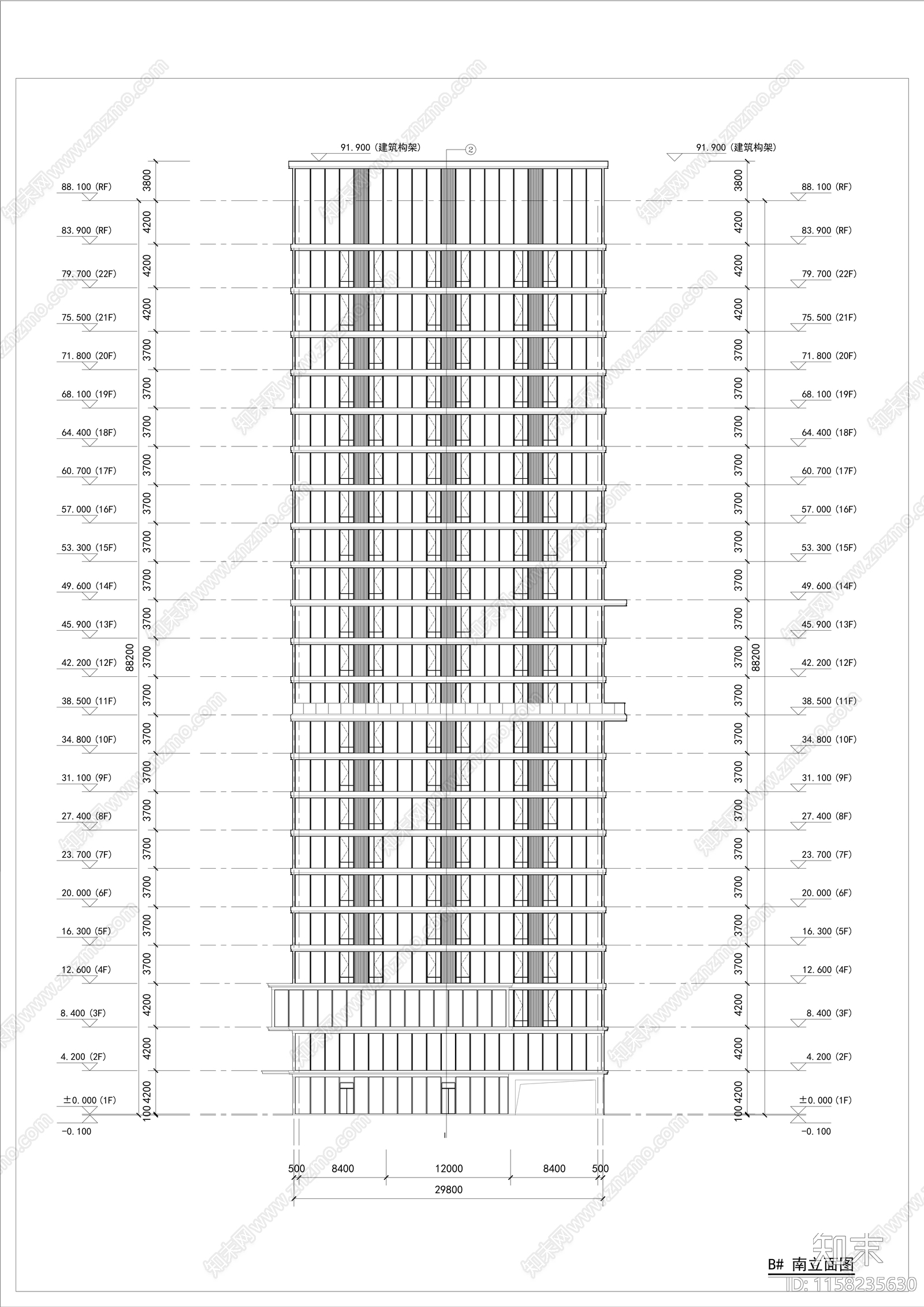 高层办公建筑cad施工图下载【ID:1158235630】