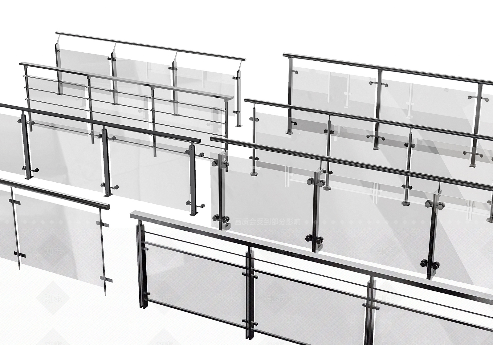 现代玻璃栏杆3D模型下载【ID:1158237936】