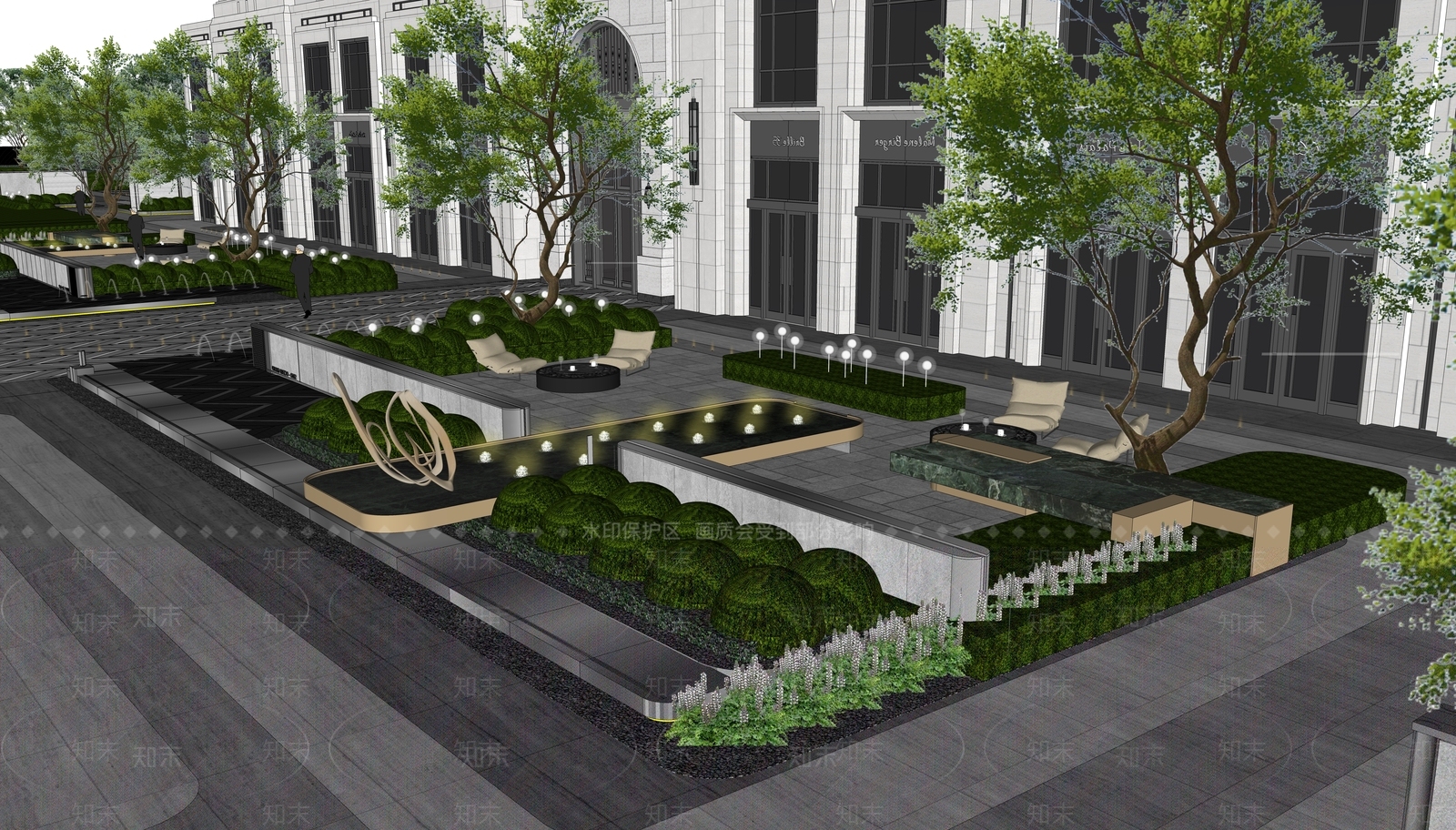 现代酒店入口前场SU模型下载【ID:1158238241】