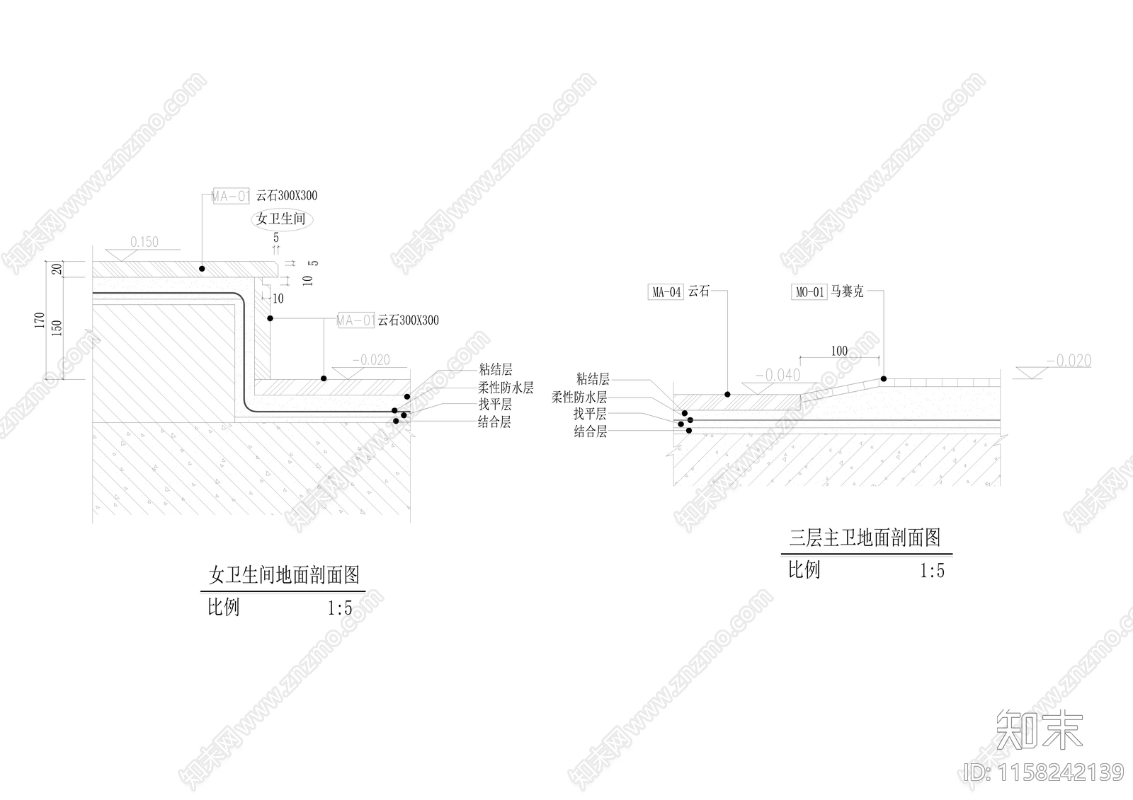 卫生间地面剖面图cad施工图下载【ID:1158242139】