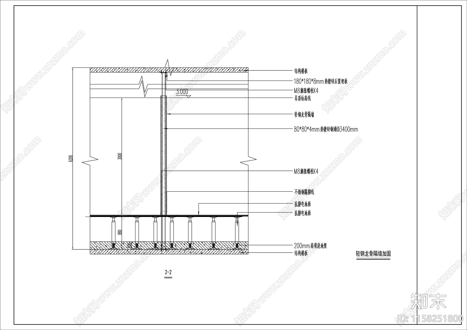 静电地板轻钢龙骨隔墙加固大样节点图施工图下载【ID:1158251800】