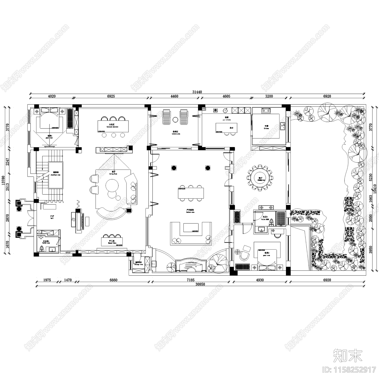 现代轻奢伍重院锦崇府三层别墅室内家装cad施工图下载【ID:1158252917】