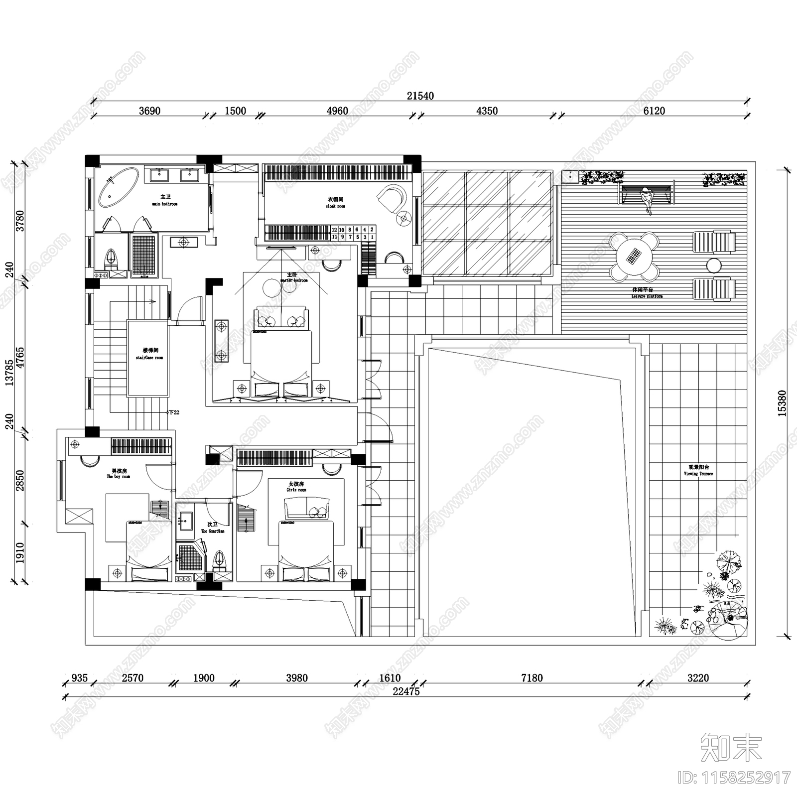 现代轻奢伍重院锦崇府三层别墅室内家装cad施工图下载【ID:1158252917】