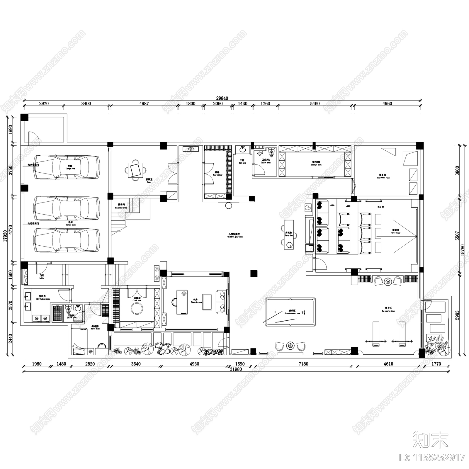 现代轻奢伍重院锦崇府三层别墅室内家装cad施工图下载【ID:1158252917】