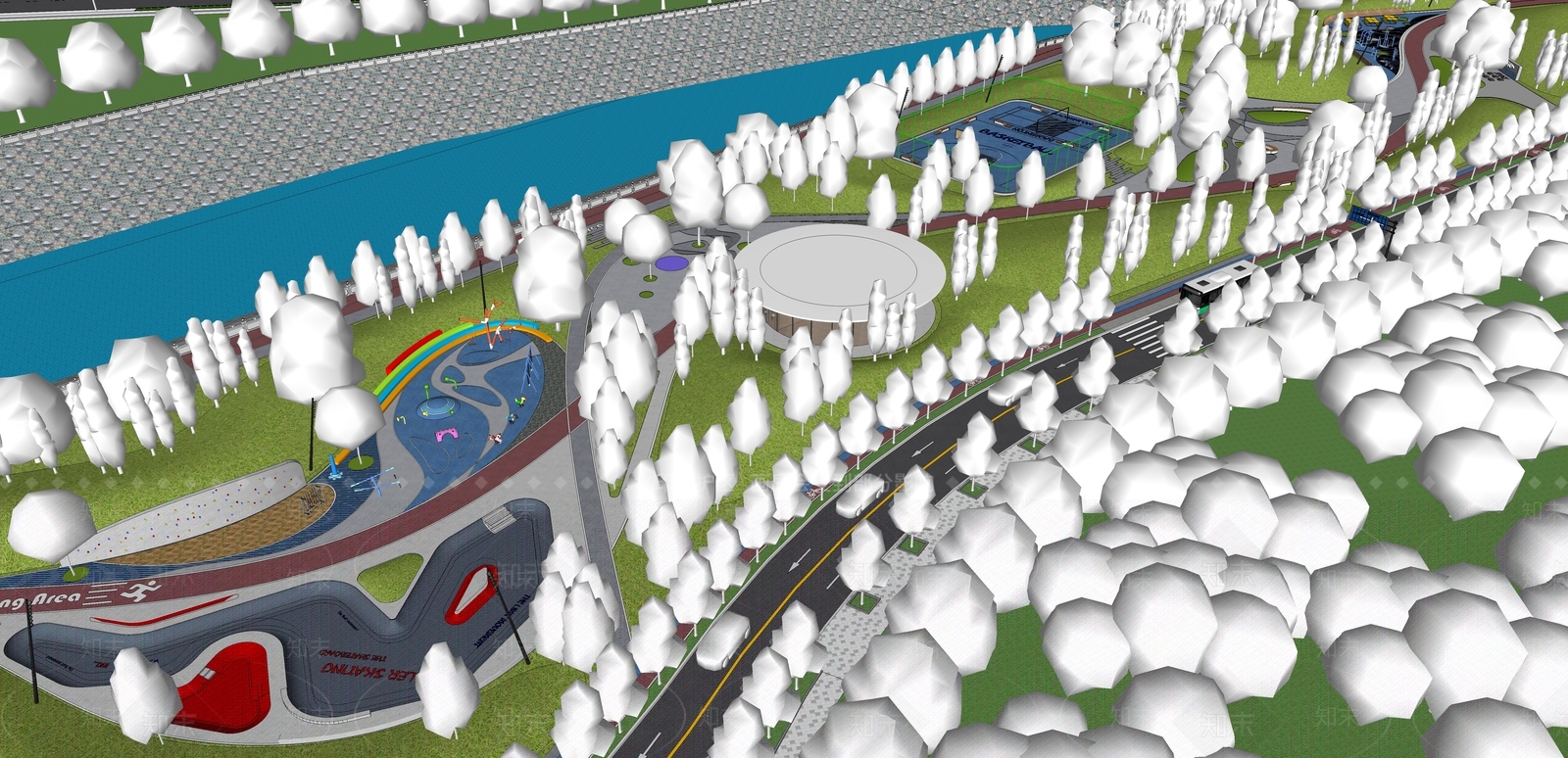 现代公园景观SU模型下载【ID:1158253811】