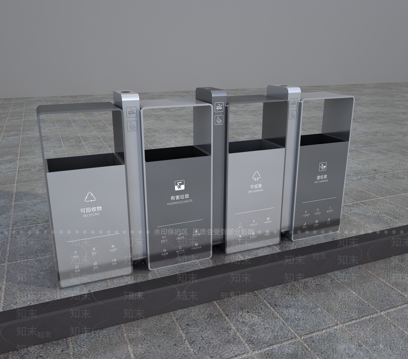 现代分类垃圾桶3D模型下载【ID:1158254747】