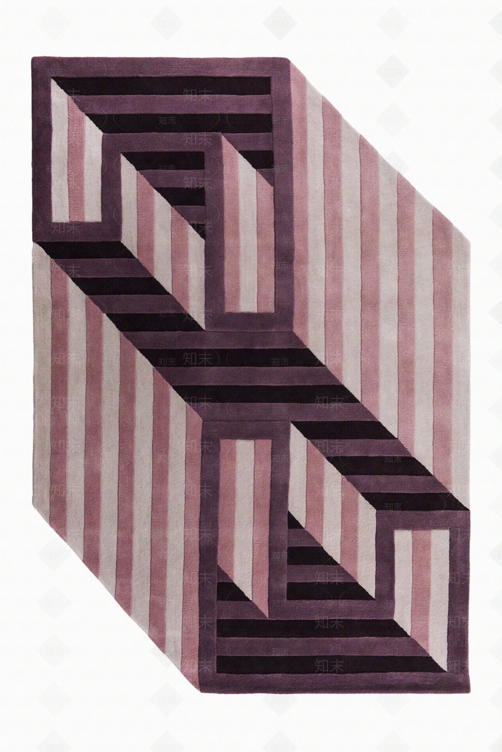 现代简约异形条纹设计粉色地毯素材图贴图下载【ID:1158254880】