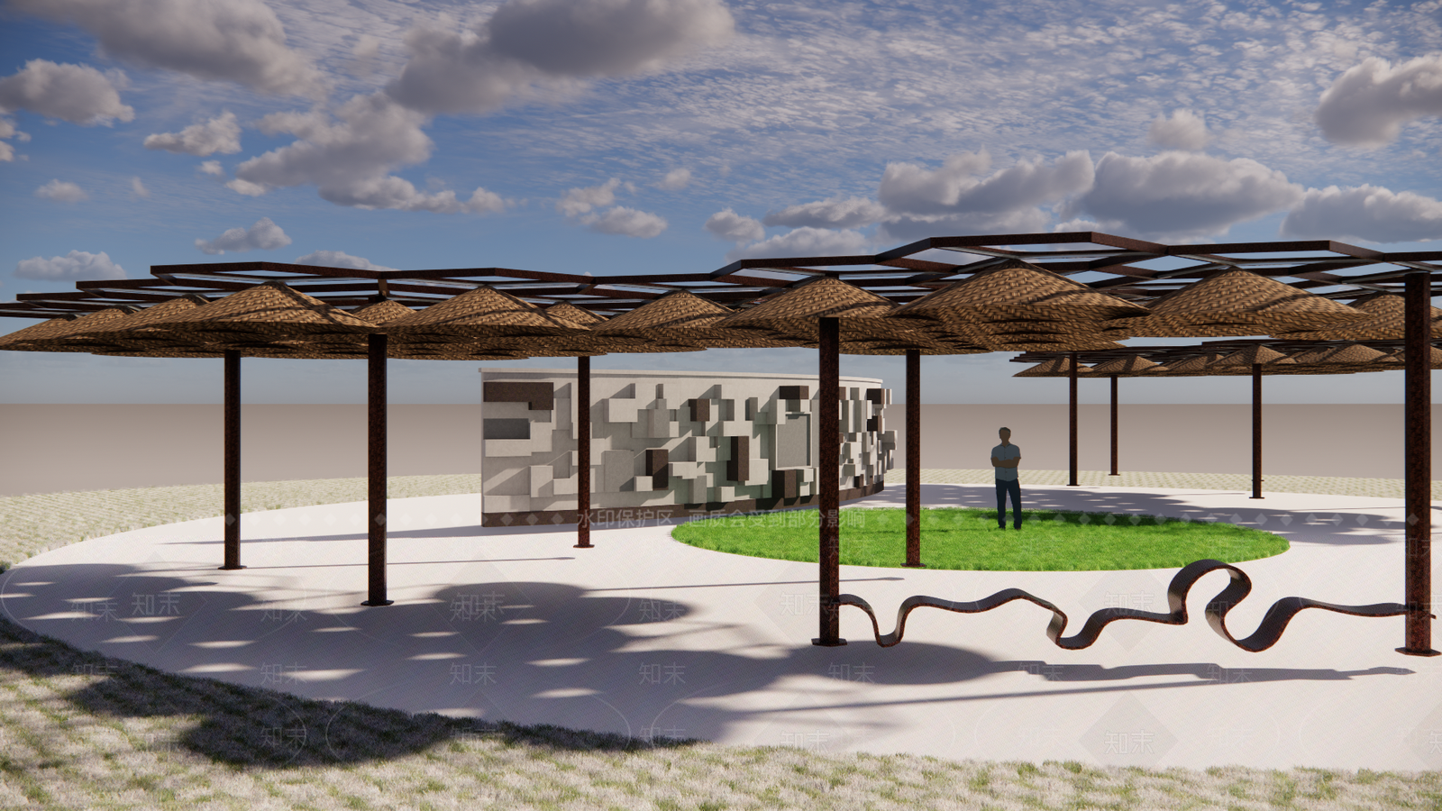 现代广场廊架SU模型下载【ID:1158721976】