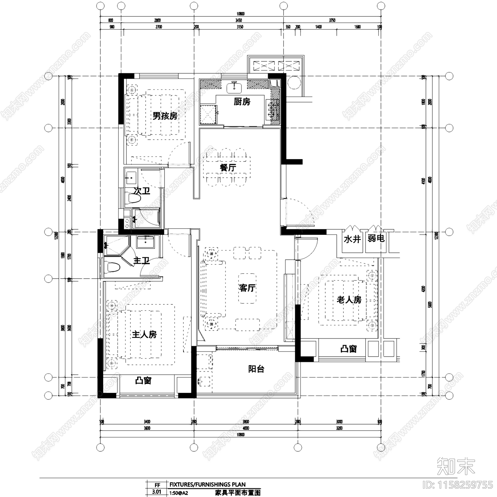 现代温州瑞安大道115户型样板房室内家装cad施工图下载【ID:1158259755】