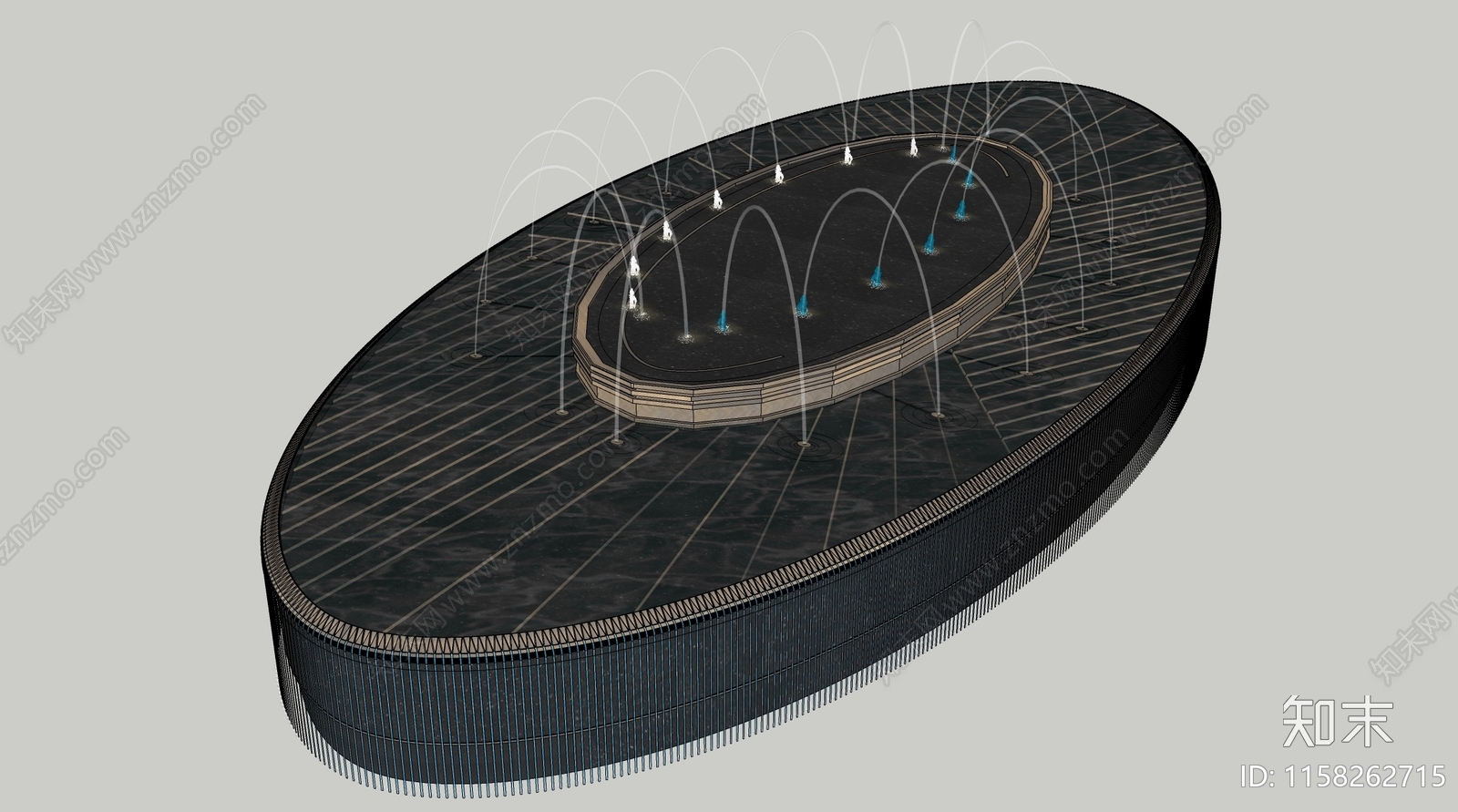 现代喷泉水池SU模型下载【ID:1158262715】