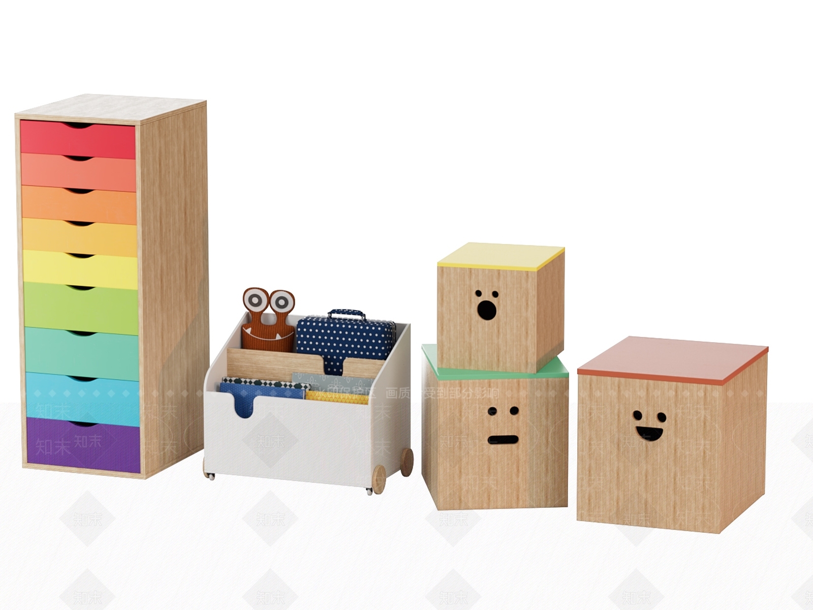 现代幼儿园儿童储物柜3D模型下载【ID:1158263442】