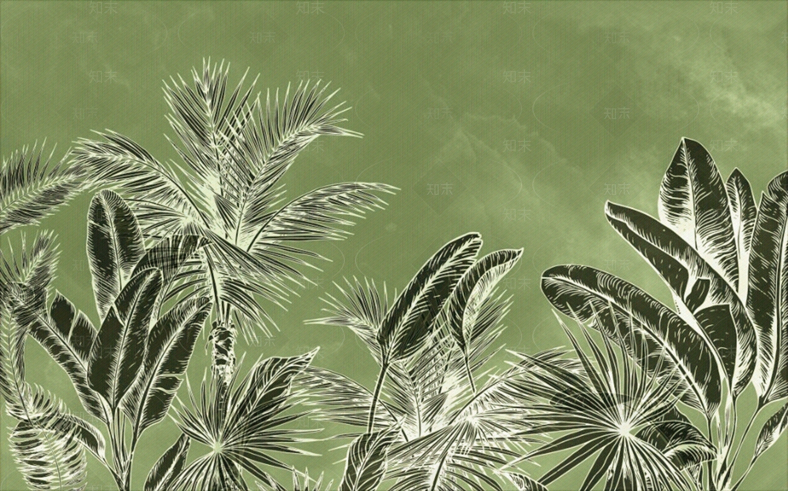 绿色绿植热带雨林树叶装饰画壁布壁画装饰画贴图下载【ID:1158266033】