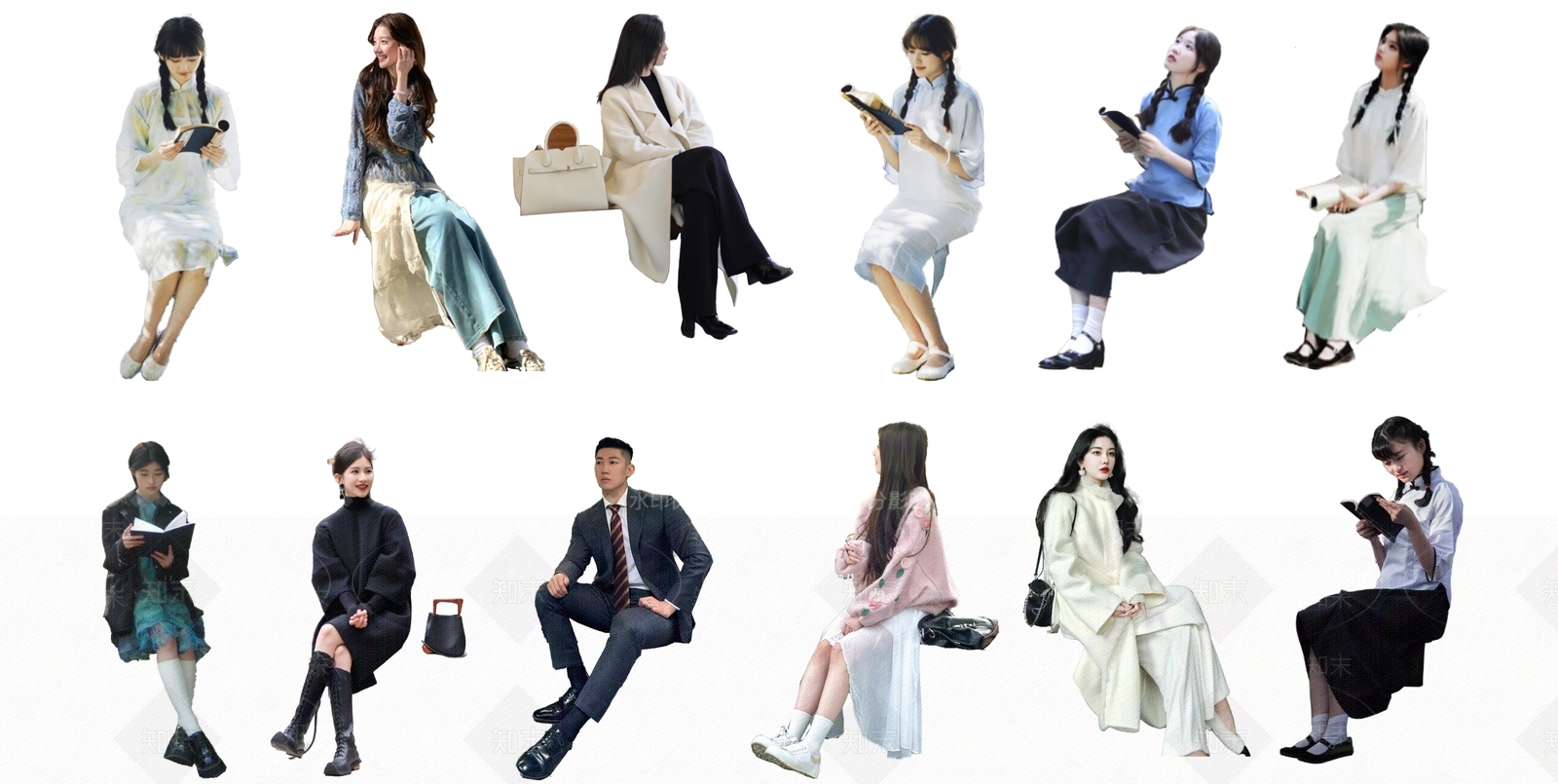 2D坐姿人物SU模型下载【ID:1158266298】