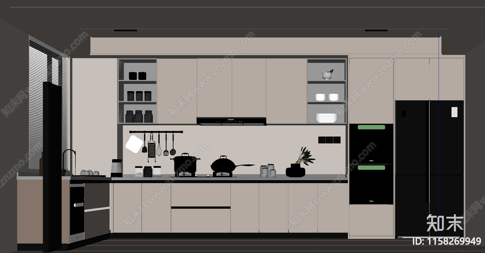 现代封闭式厨房SU模型下载【ID:1158269949】