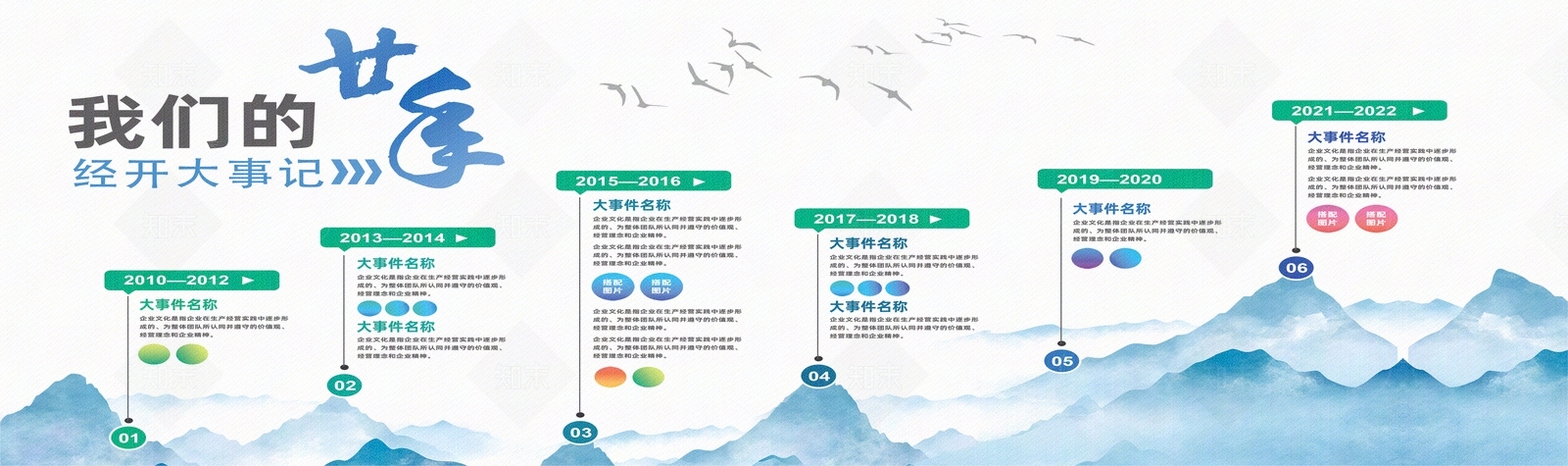 企业展厅展板大事记平面排版文化墙贴图下载【ID:1158272112】