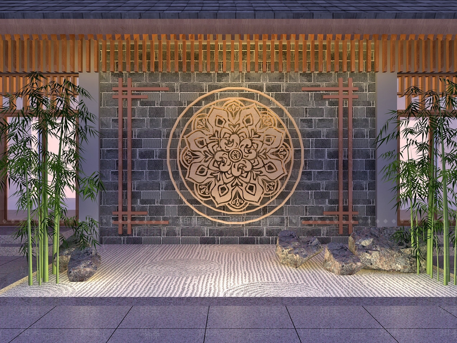 中式浮雕景墙3D模型下载【ID:1158275410】