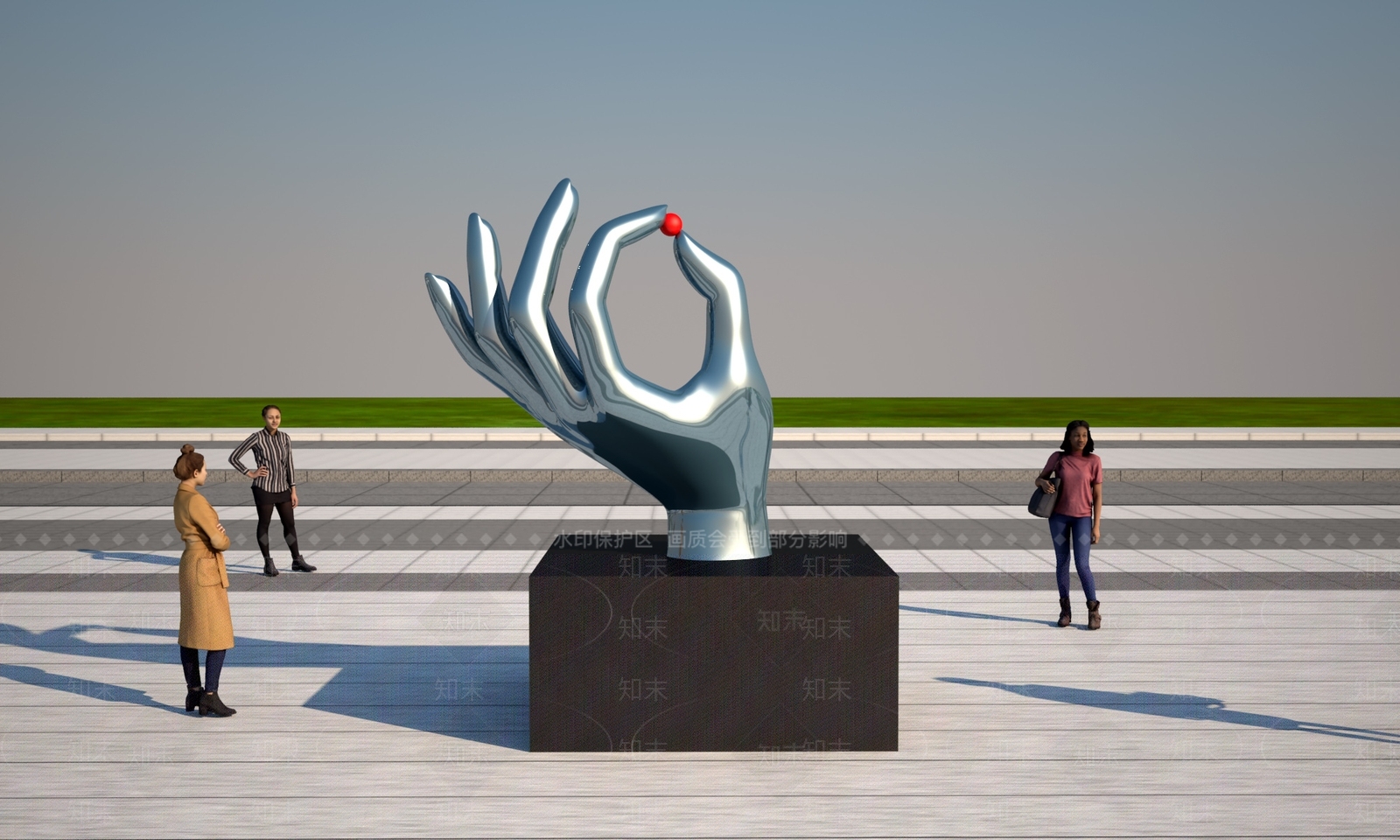 现代景观雕塑3D模型渲染效果图