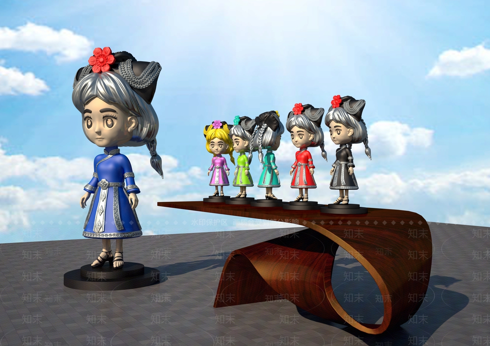 现代少数民族少女卡通3D模型下载【ID:1158280355】