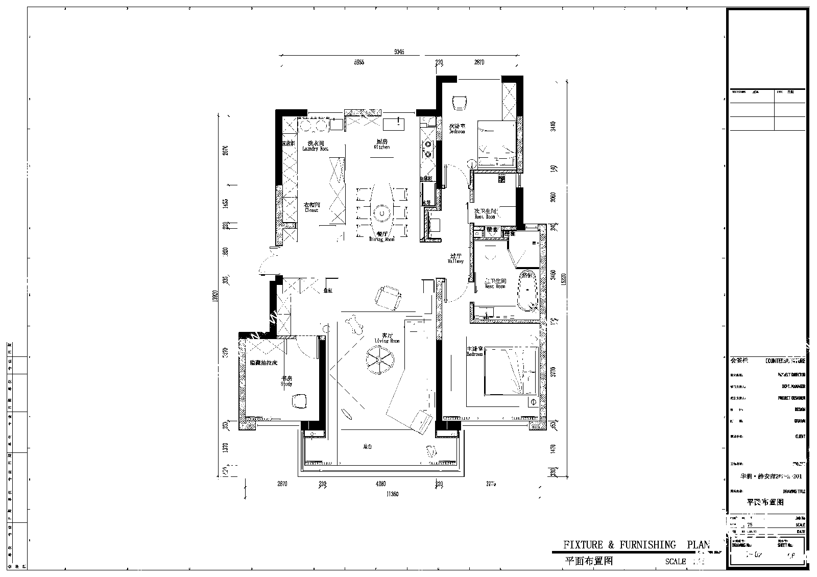 现代简约平层cad施工图下载【ID:1158281244】