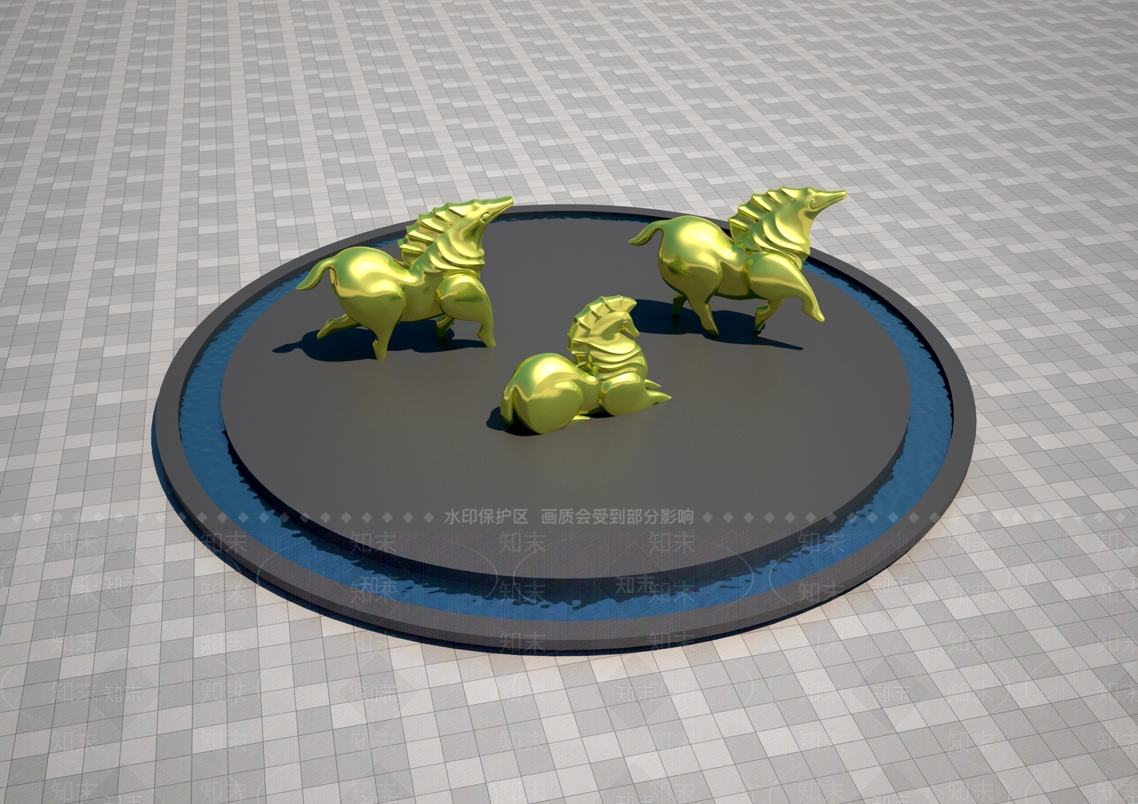 现代景观雕塑3D模型渲染效果图