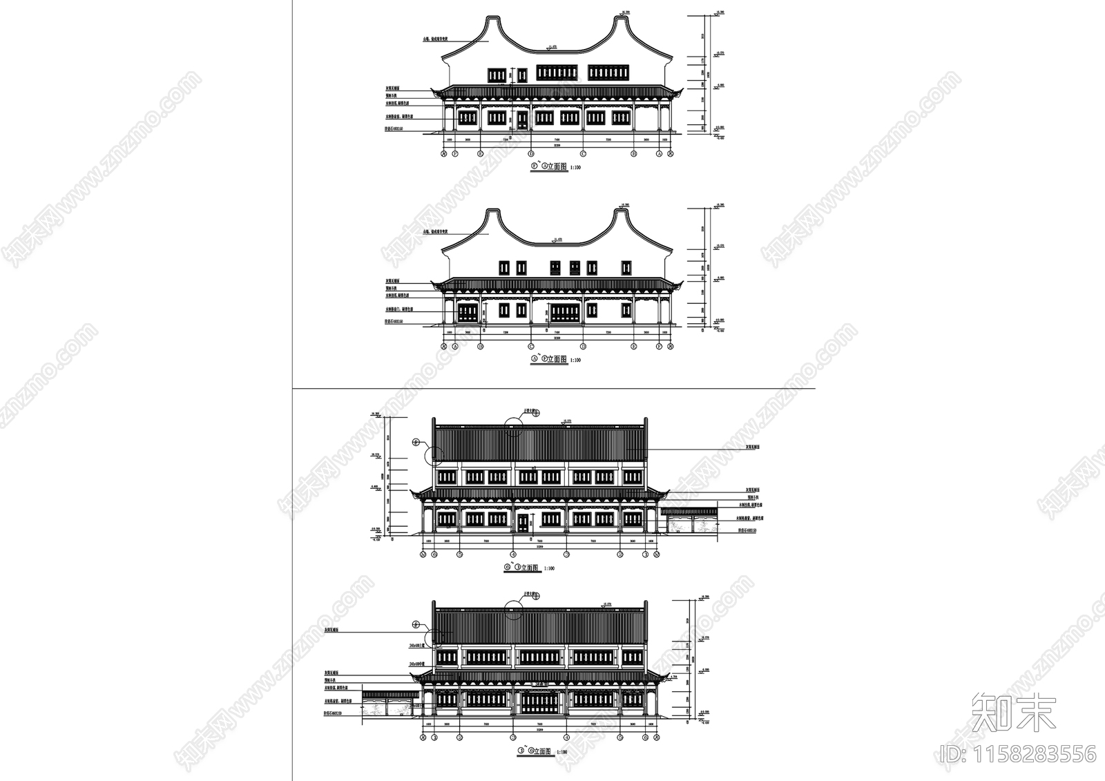 上天竺法喜讲寺建cad施工图下载【ID:1158283556】