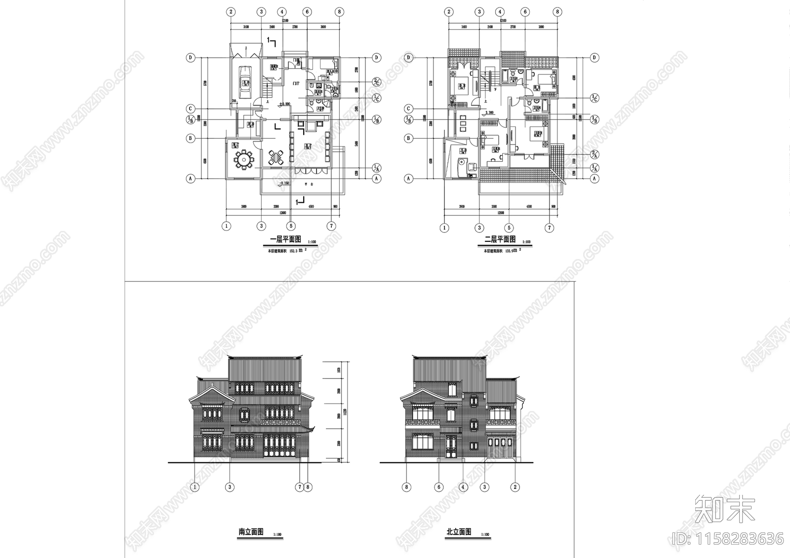 古镇民居cad施工图下载【ID:1158283636】