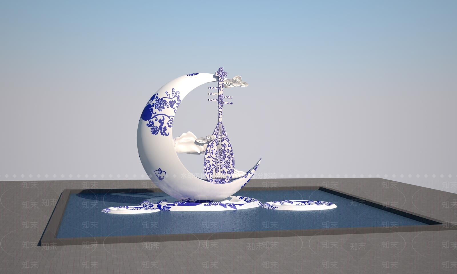 现代琵琶雕塑3D模型下载【ID:1158283811】