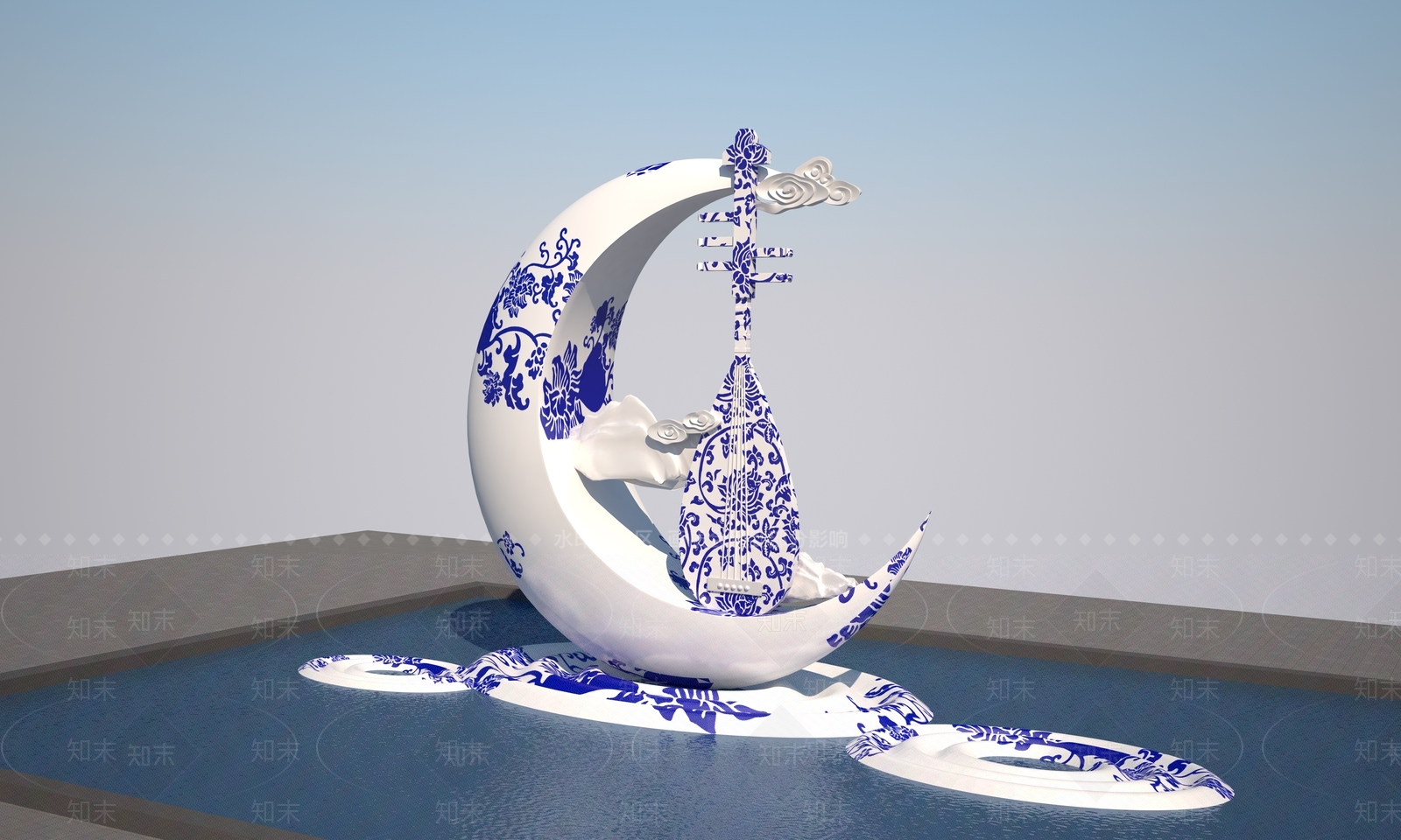 现代琵琶雕塑3D模型下载【ID:1158283811】