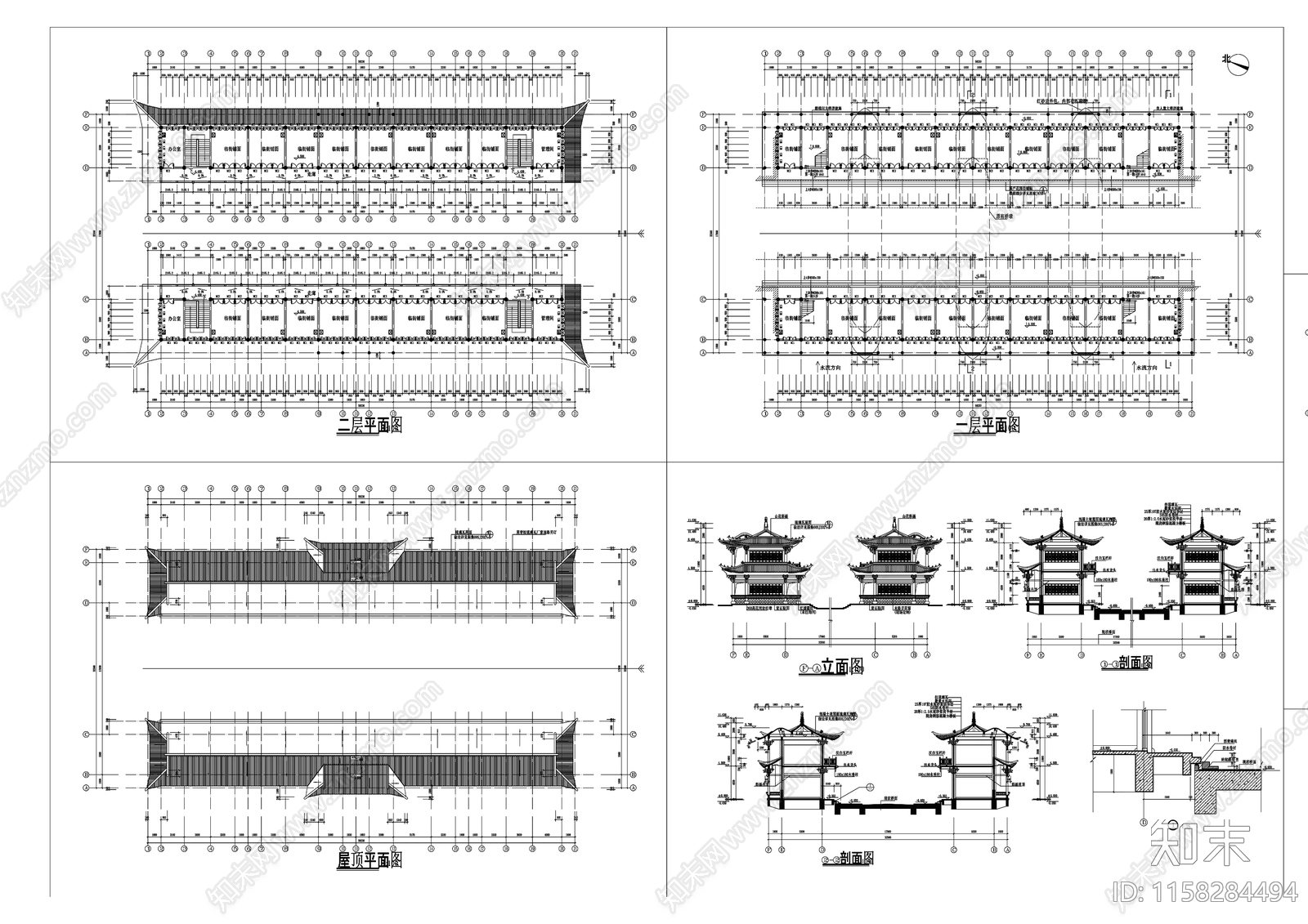 仿古廊桥建筑设计cad施工图下载【ID:1158284494】