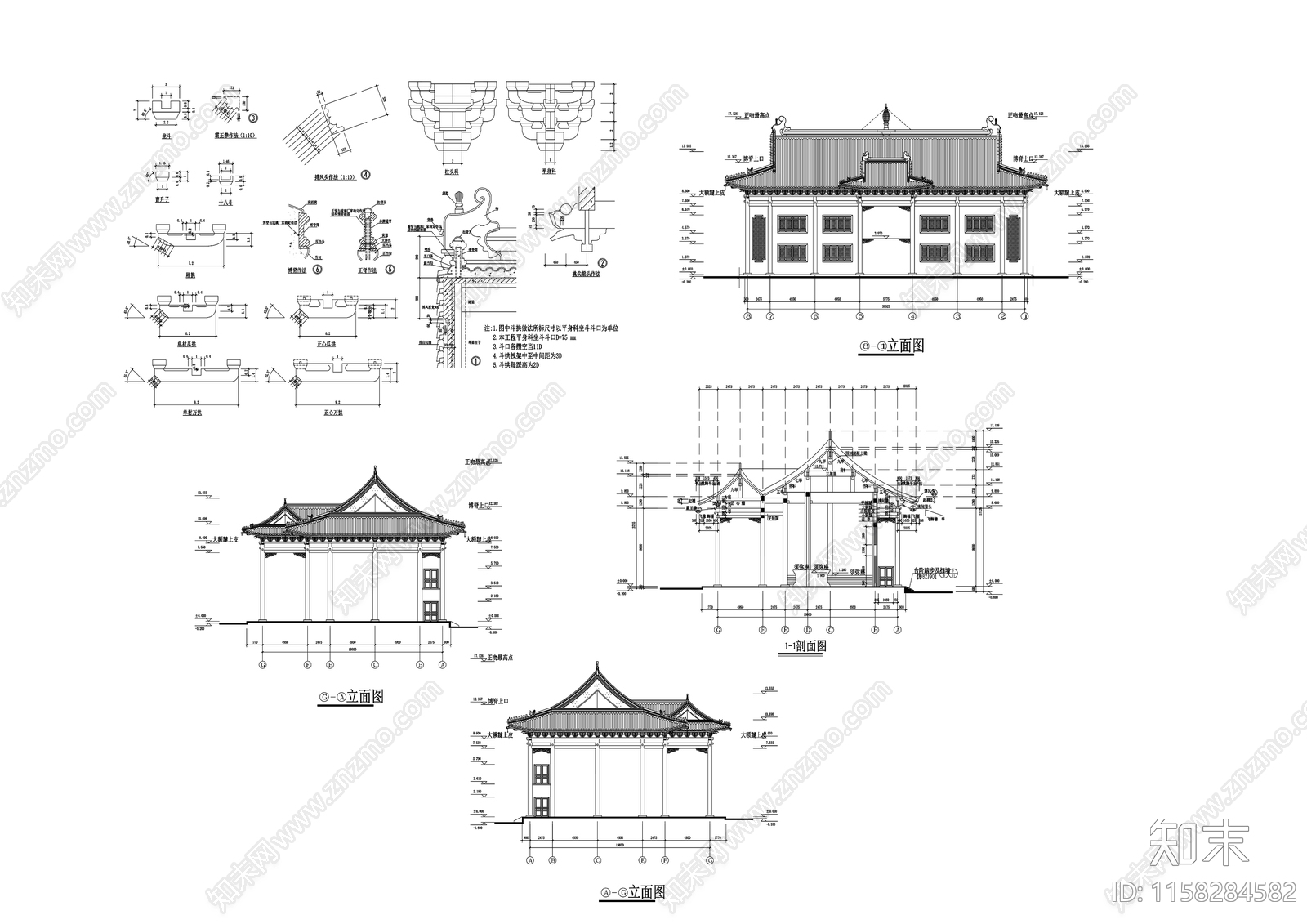 天王殿cad施工图下载【ID:1158284582】