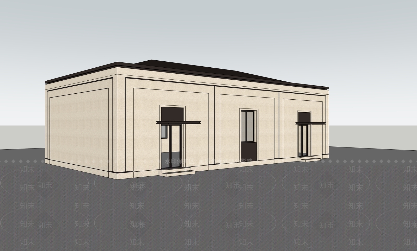 现代坡屋顶变配电房SU模型下载【ID:1158285996】