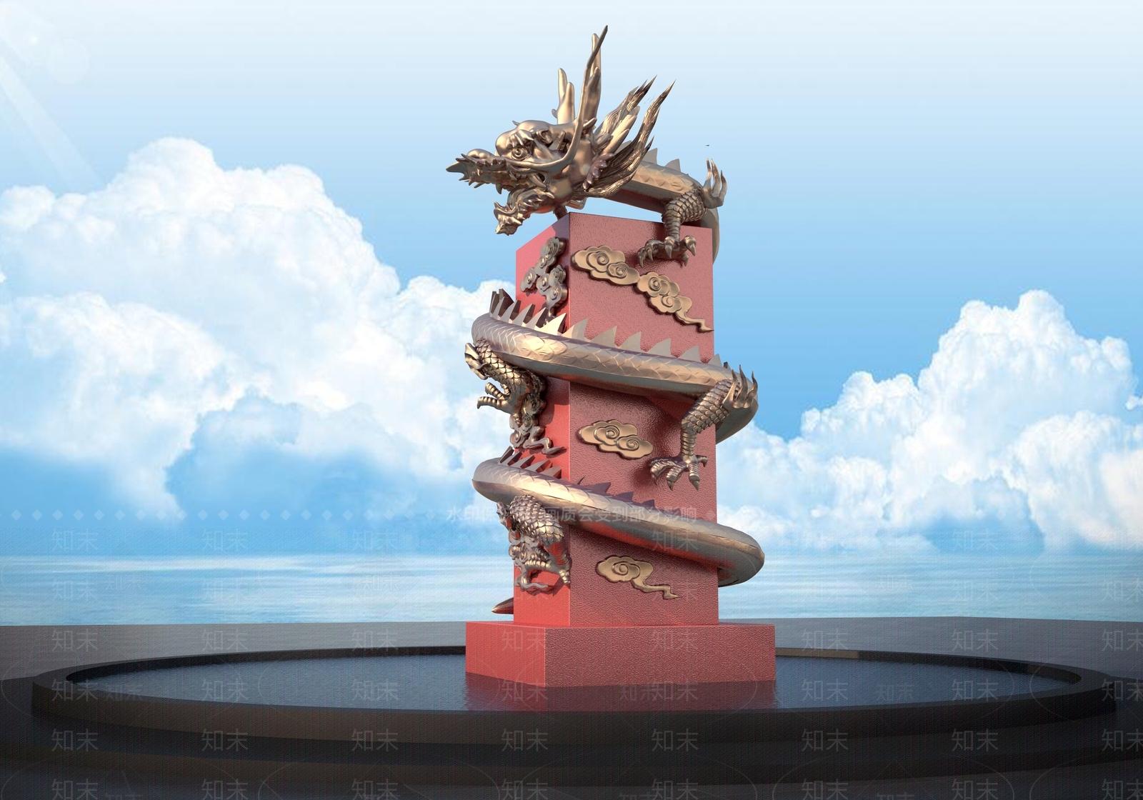 现代龙印章雕塑3D模型下载【ID:1158285262】