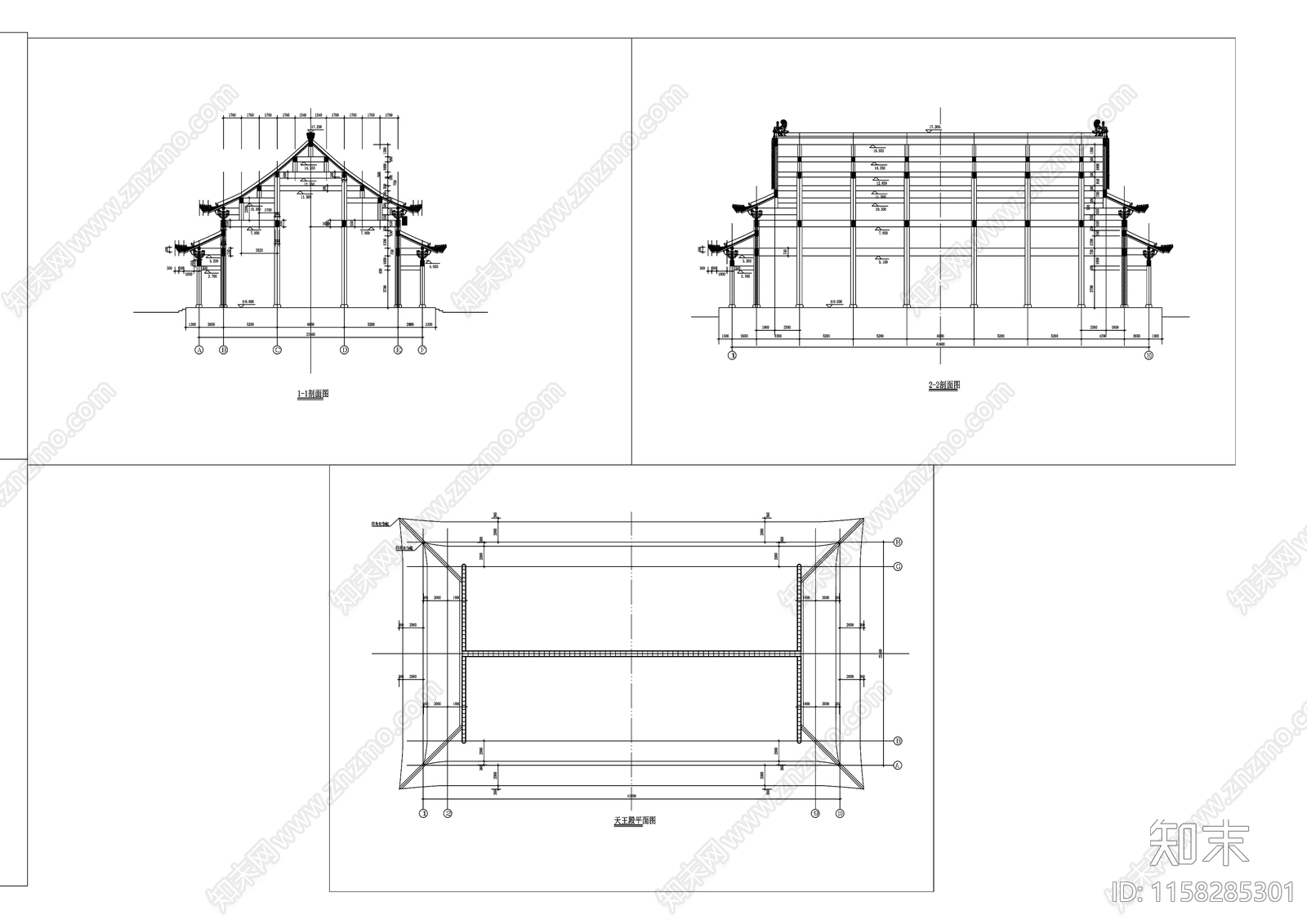 大雄宝殿建筑cad施工图下载【ID:1158285301】