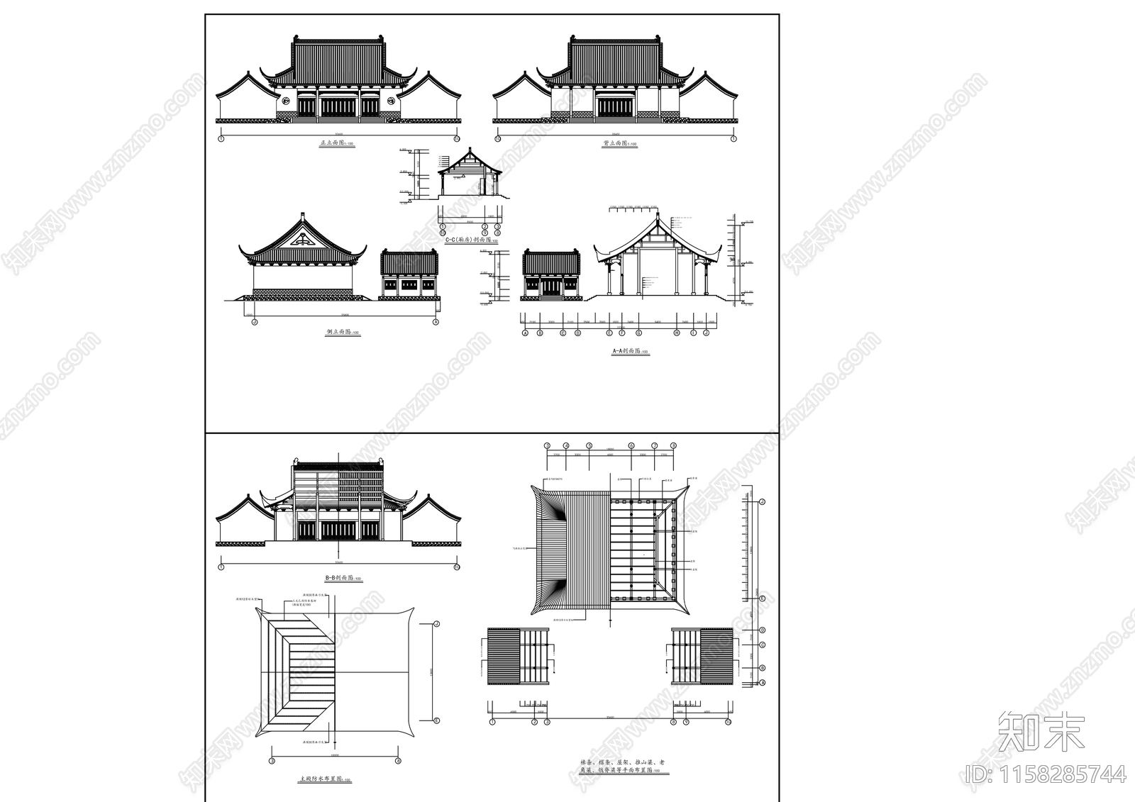 财神殿建筑方案图cad施工图下载【ID:1158285744】