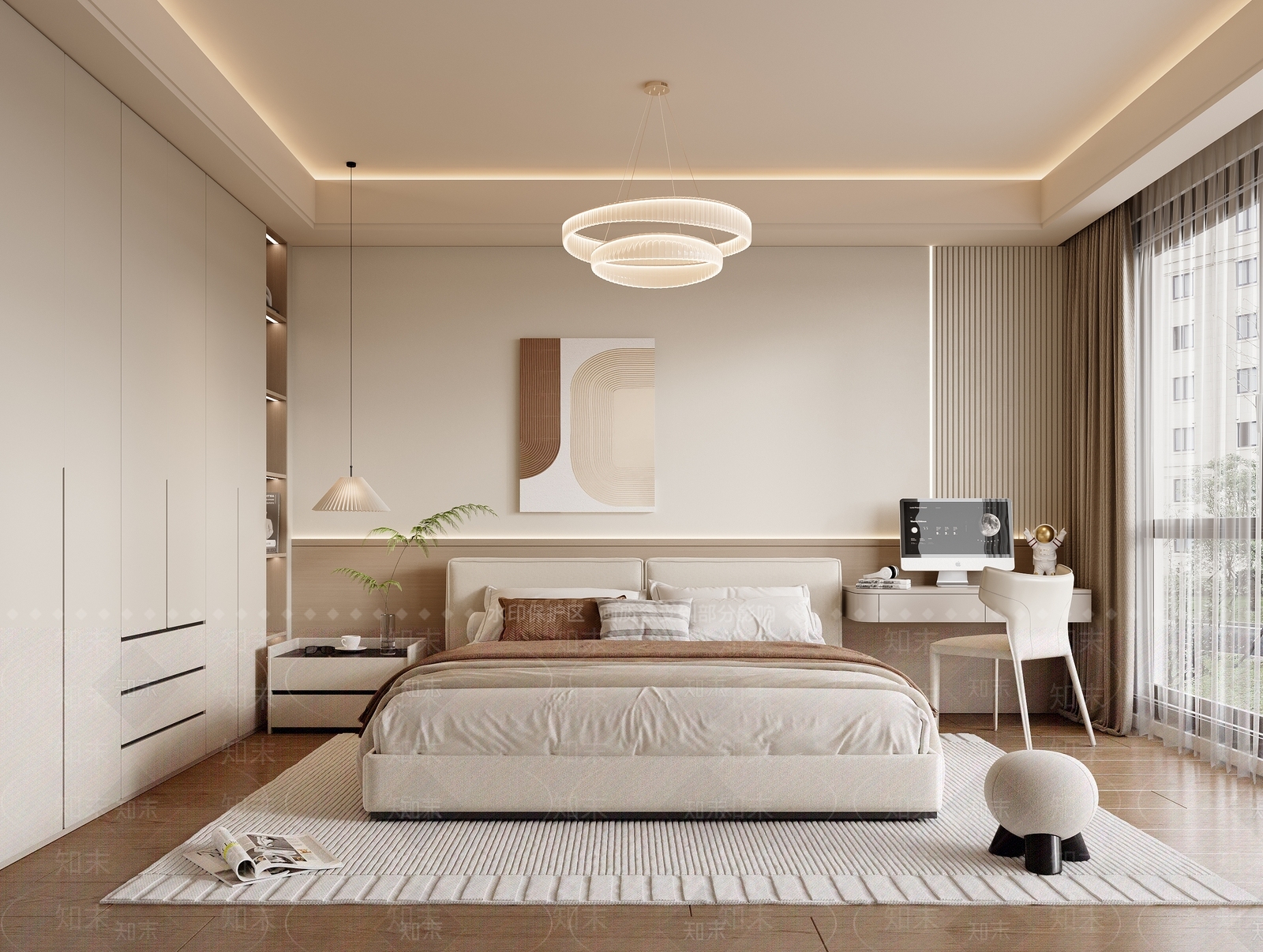 现代奶油风卧室3D模型下载【ID:1158286195】