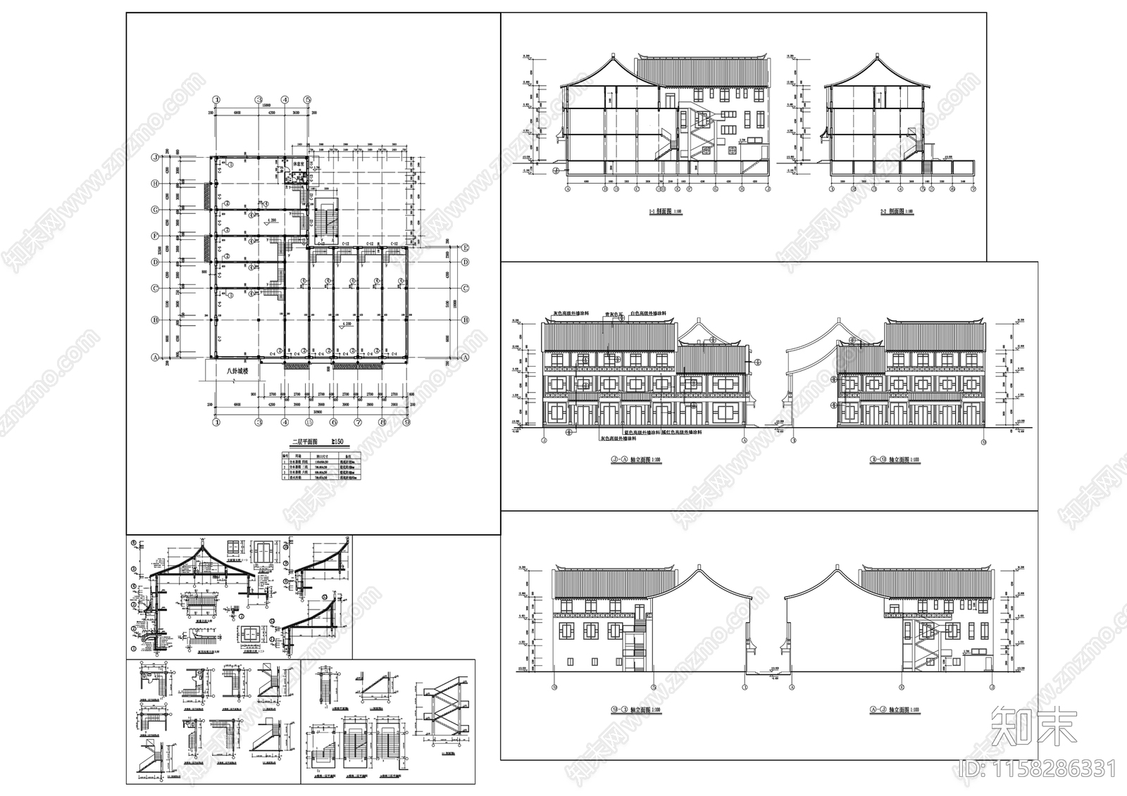 仿古清式住宅区建筑cad施工图下载【ID:1158286331】