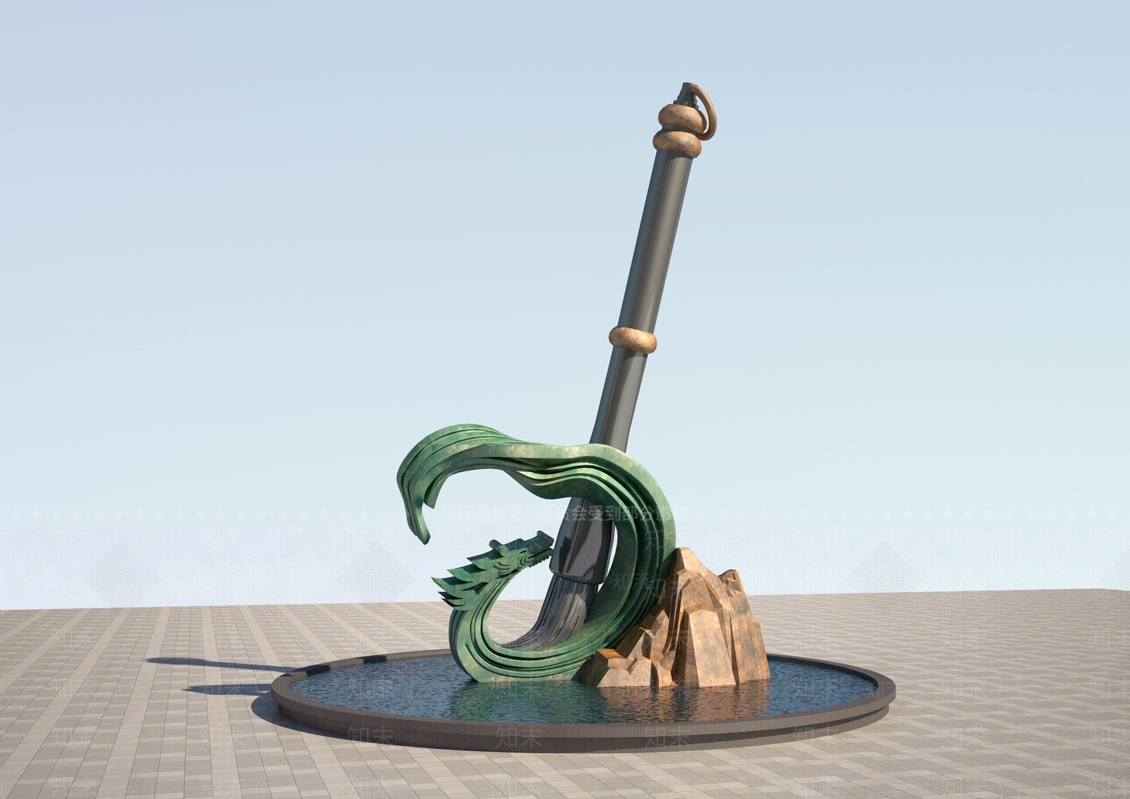 现代景观雕塑3D模型渲染效果图