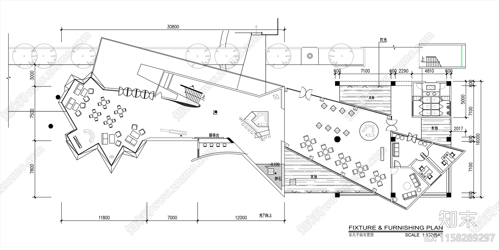 800㎡高端售楼部平面布置图cad施工图下载【ID:1158289297】