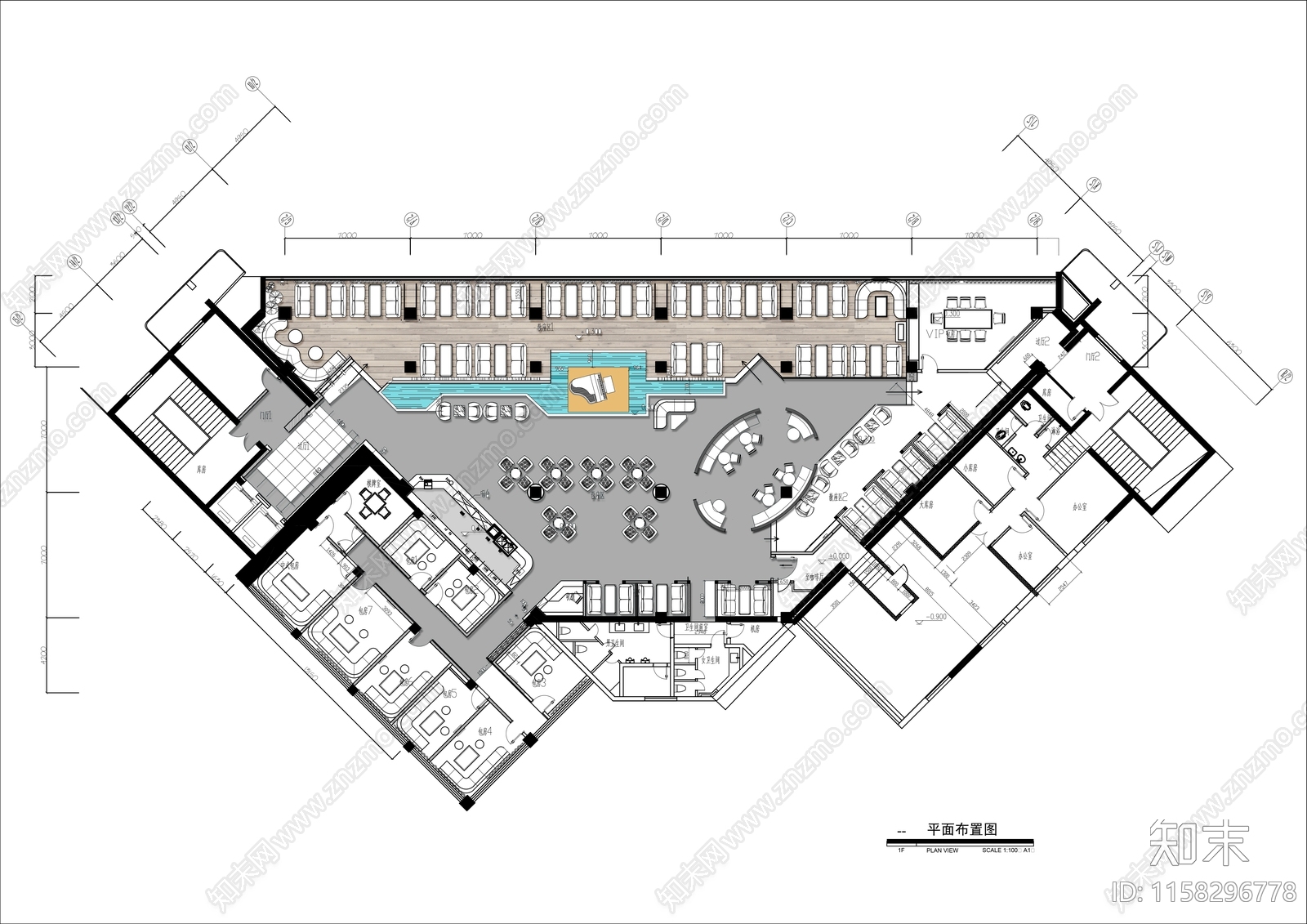 北京1000㎡音乐咖啡馆平面布置图施工图下载【ID:1158296778】