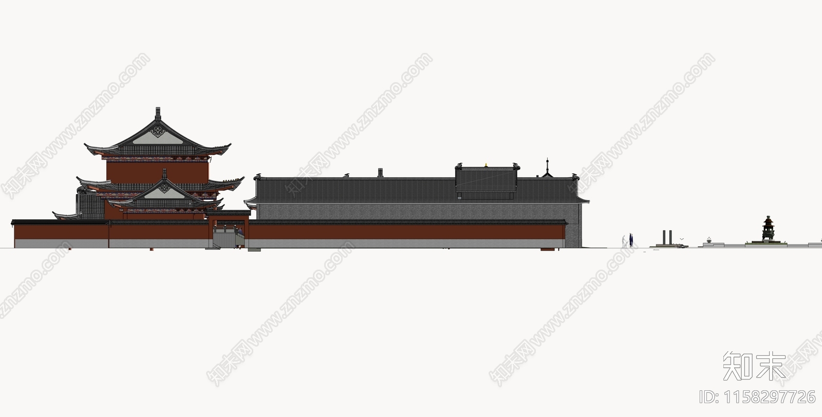 中式东方古代建筑道观SU模型下载【ID:1158297726】