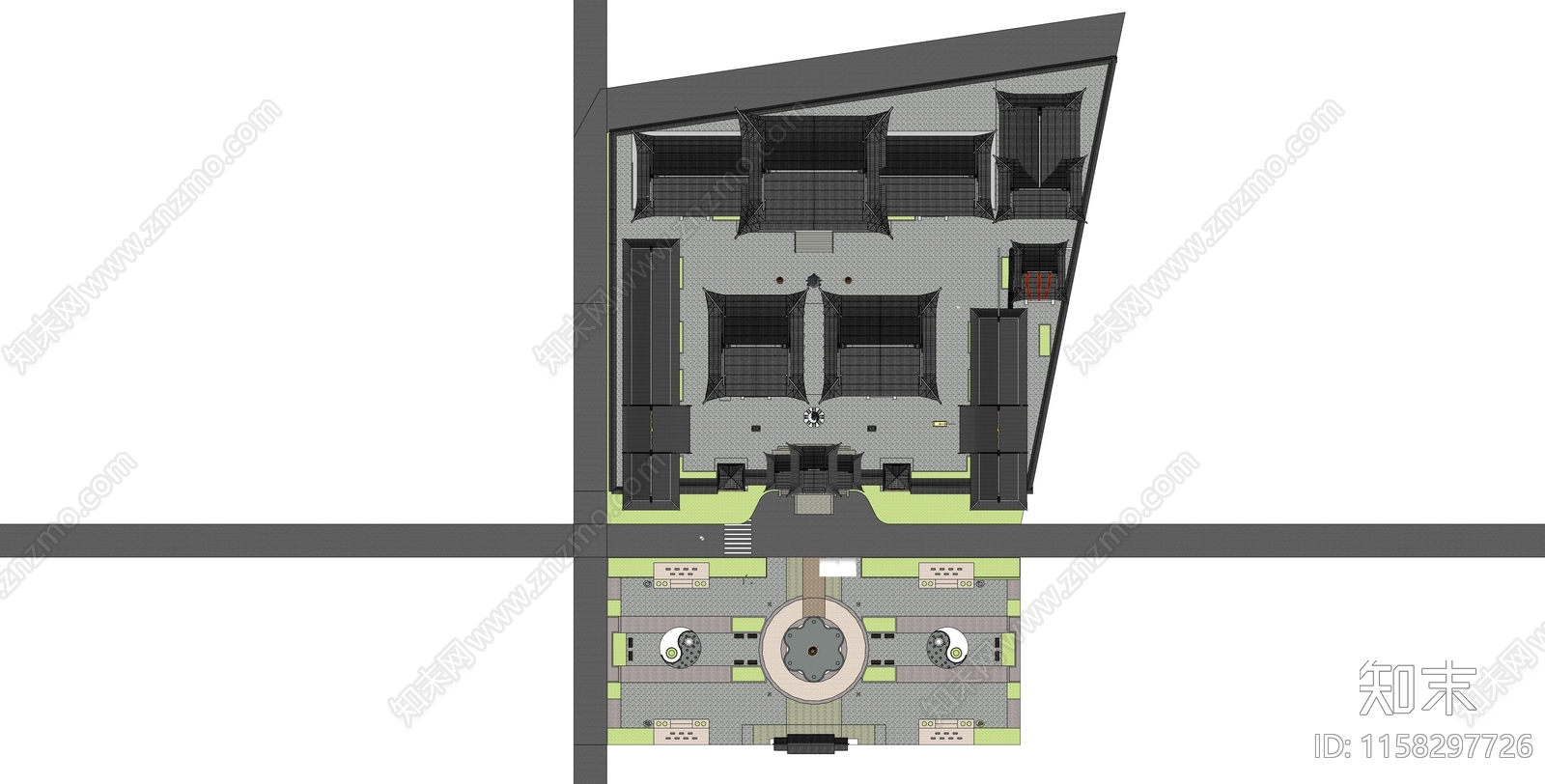 中式东方古代建筑道观SU模型下载【ID:1158297726】