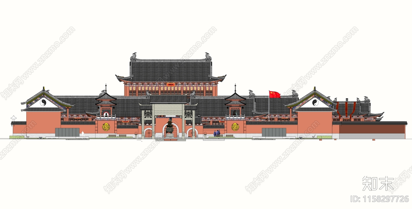 中式东方古代建筑道观SU模型下载【ID:1158297726】