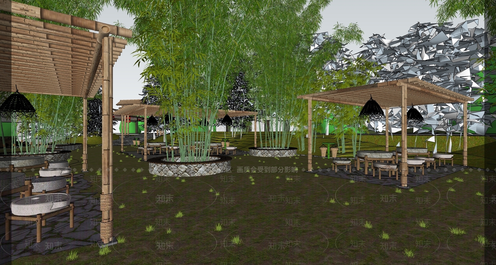 现代景观竹苑SU模型下载【ID:1158297637】