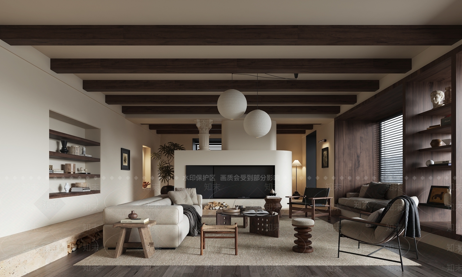 现代中古风格客厅3D模型下载【ID:1158299381】